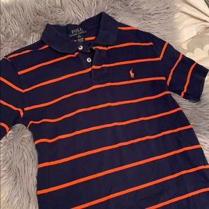 Navy and orange striped polo shirt
